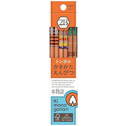 日本文具 TOMBOW - 蜻蜓牌 FSC認證木材製六角鉛筆12支(2B)-木物語暖橘