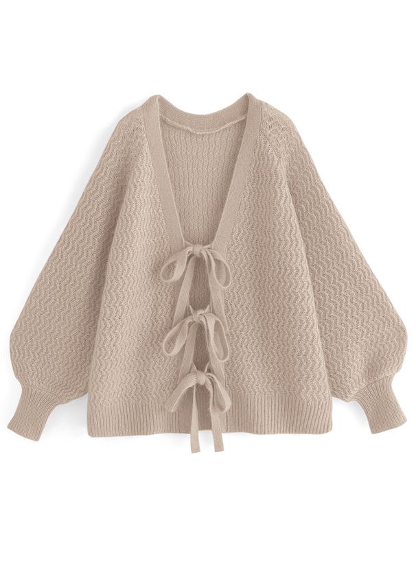 日本 GRL - 甜美綁帶開襟針織外套-淺粉 (F)