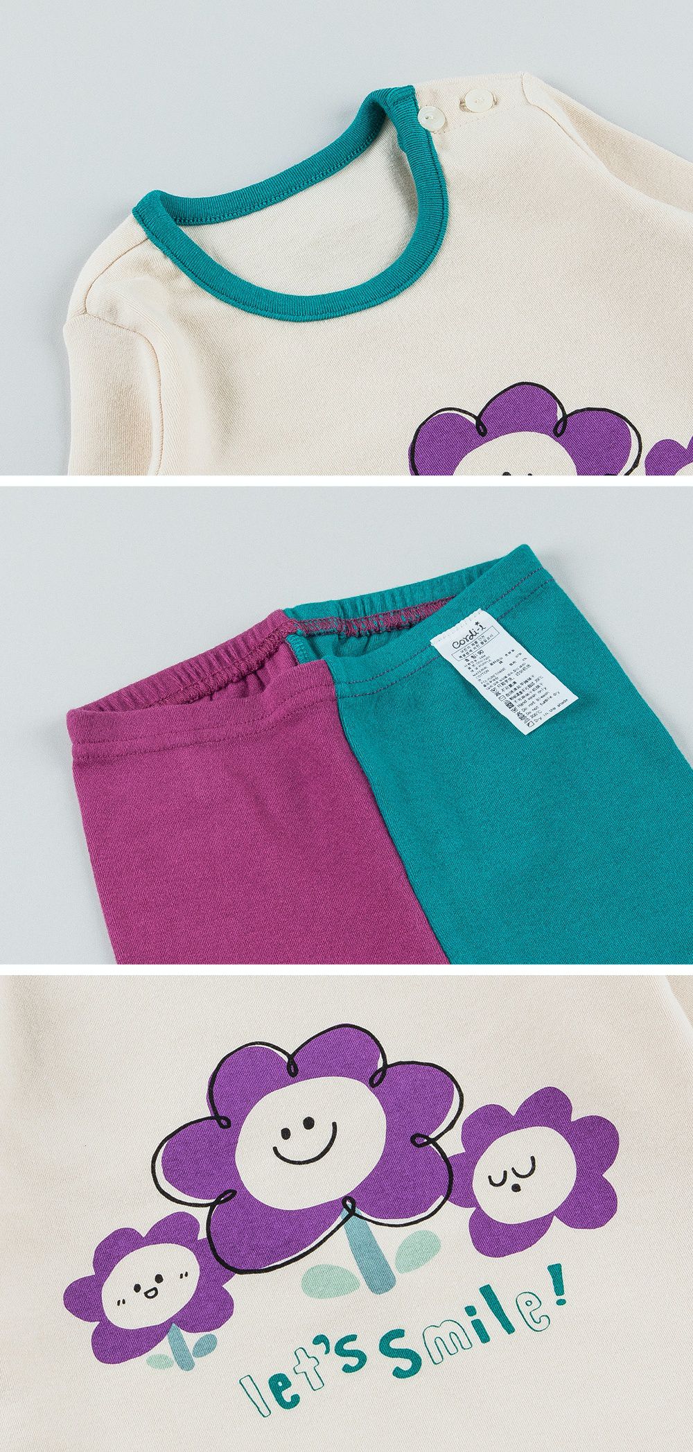 韓國 Cordi-i - 40支無螢光棉長袖家居服-三朵小花