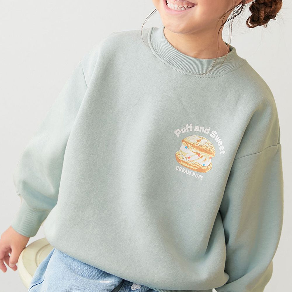 裏起毛女孩印花大學T-泡芙-薄荷綠