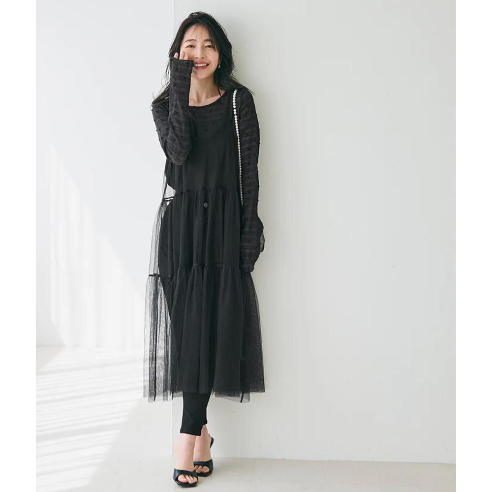 日本 COCA - [大人]透膚細肩帶薄紗洋裝-黑