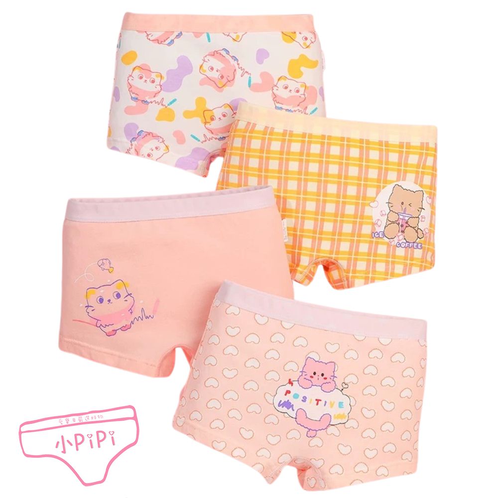 純棉兒童四角平口內褲4件組_女童-開心貓