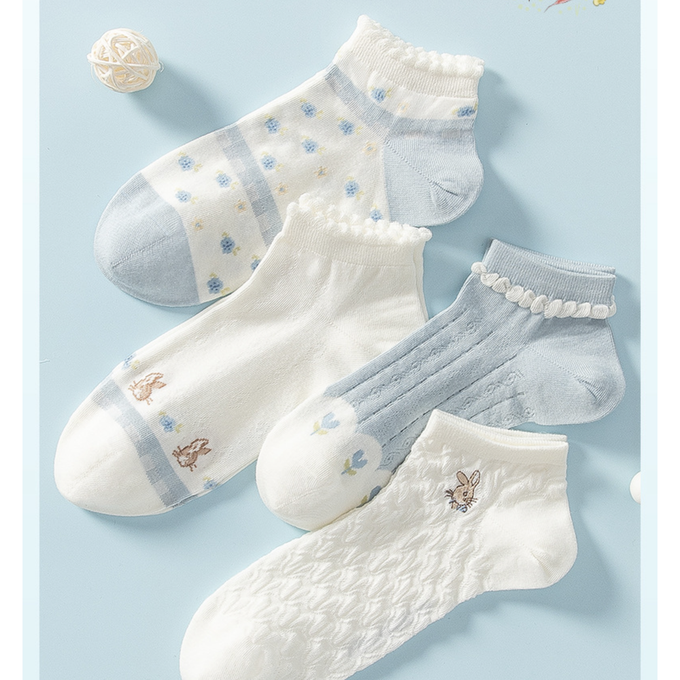 love, charlotte - 彼得兔聯名款嫩藍色系透氣輕薄短筒棉襪 (XXL (腳長22~24cm))-4 雙一組