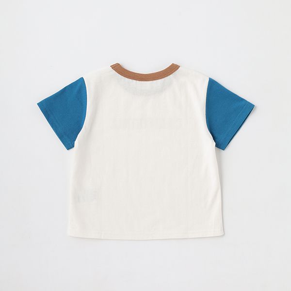 日本 petit main - 百搭印花短袖上衣-恐龍線條-卡其黃