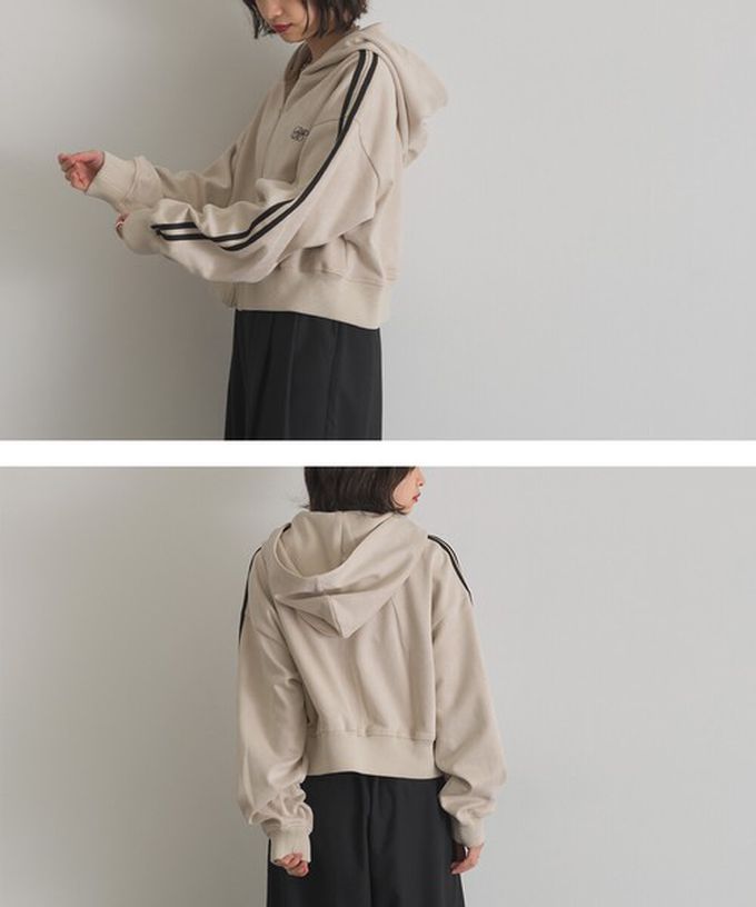 日本 ELENCARE DUE - 麂皮俐落雙拉鍊短版連帽外套-象牙米