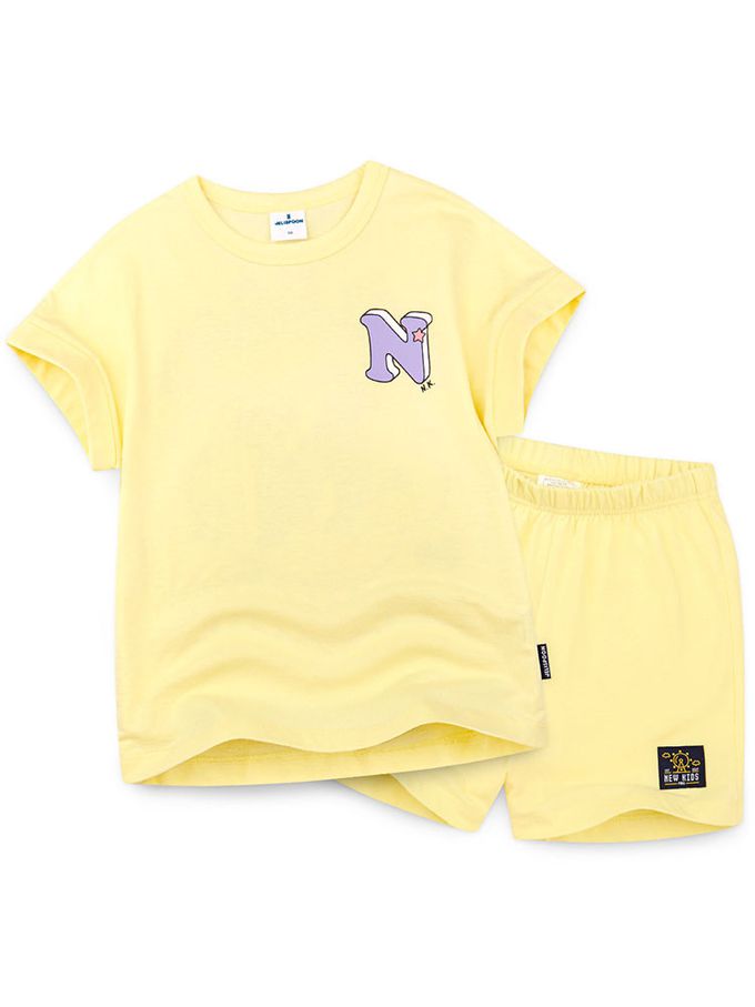 韓國 Jelispoon - JELI樂園文字印短袖套裝-藍紫