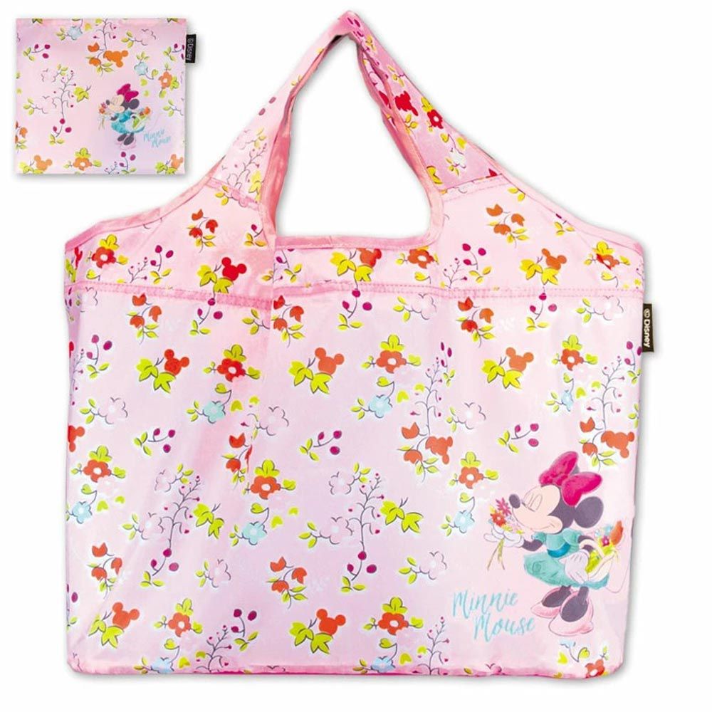 日本 PRAIRIE DOG - 束口大容量折疊購物袋-滿版米妮花-粉紅