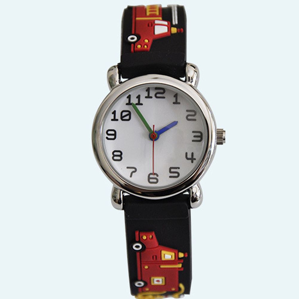 3D立體卡通兒童手錶-經典小圓錶-黑色消防車
