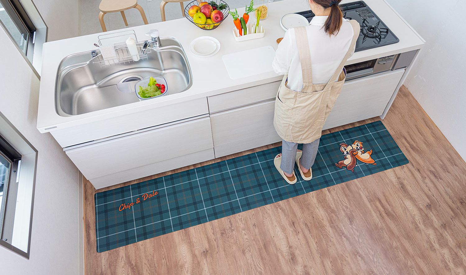 日本千趣會 - mini labo 去泥污腳踏墊-法蘭西花朵-藍綠