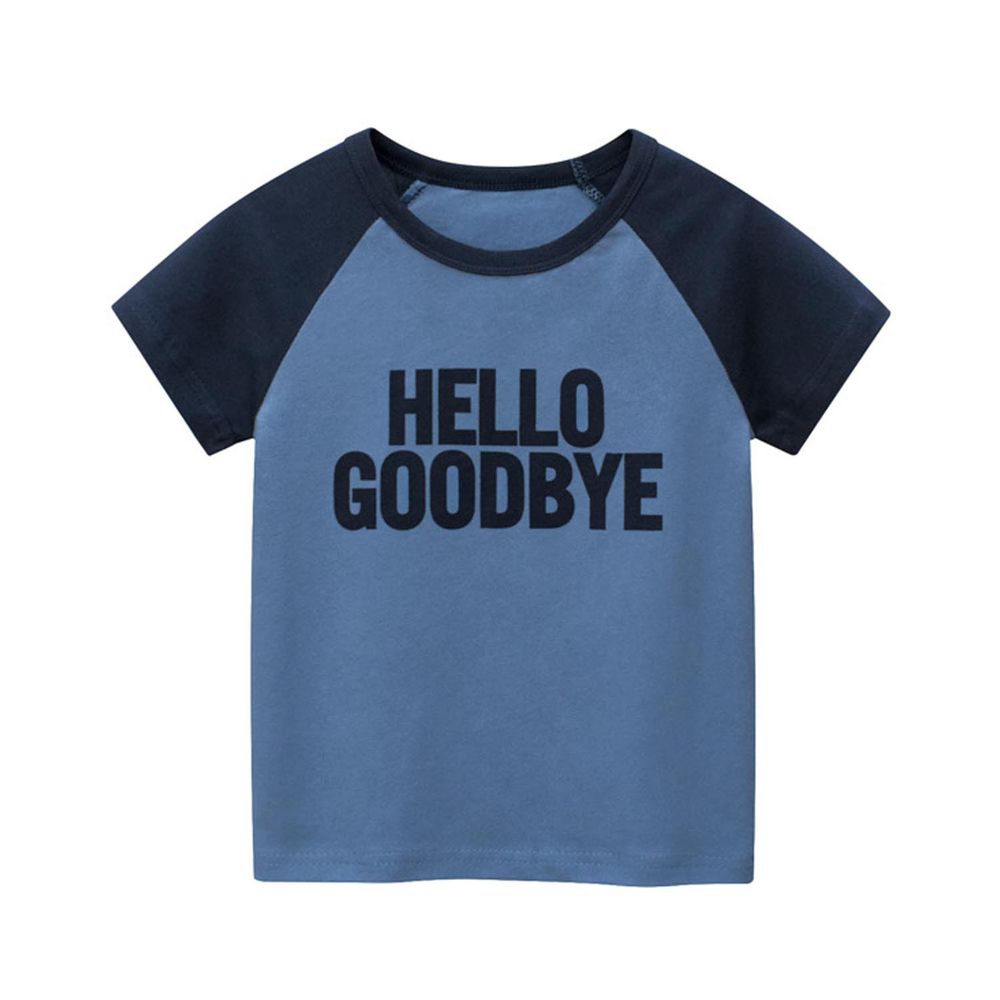 純棉短袖上衣-hello goodbye-藍+深藍