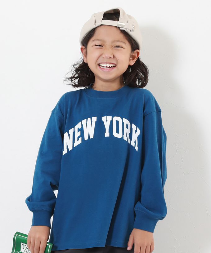 日本 devirock - 100%棉 定番印花長袖上衣-NEW YORK-寶藍