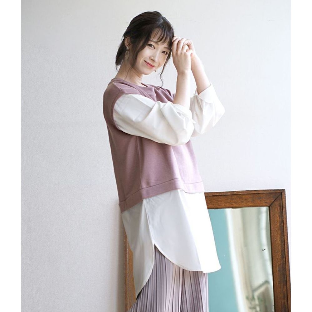 日本 zootie - 假兩件背心造型長袖上衣-灰粉