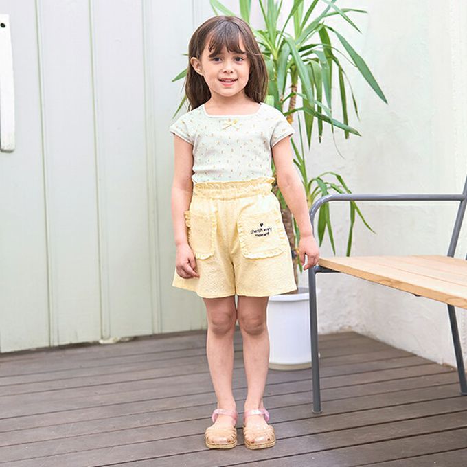 日本 Lycee mine - 100%棉 印花蕾絲滾邊短袖上衣-粉紅