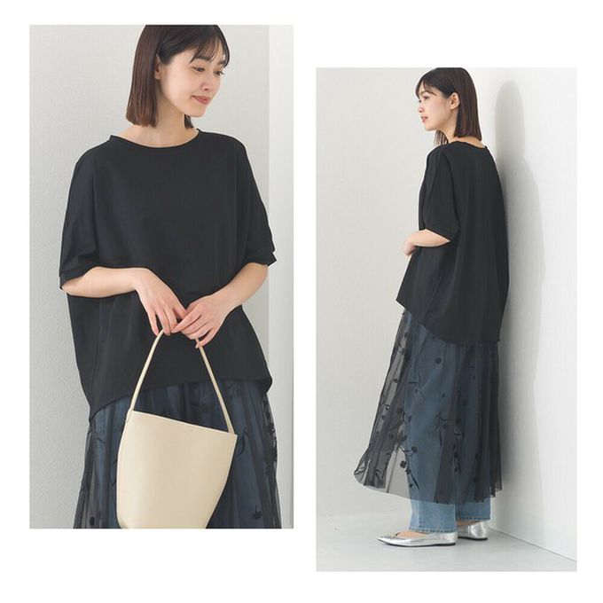 日本 OMNES - 接觸冷感 嫘縈休閒廓形短袖上衣-水藍