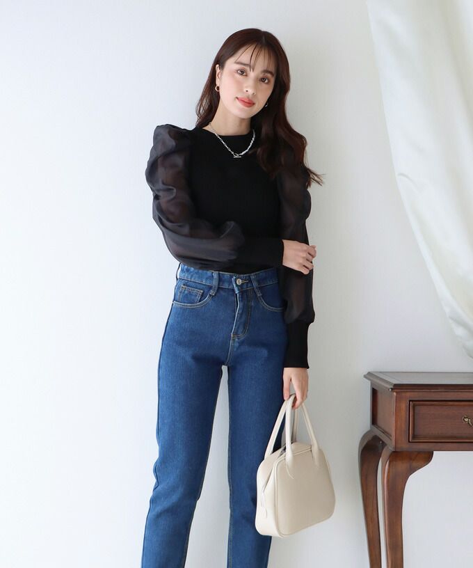 日本 BLUE EAST - 氣質薄紗抓皺長袖上衣-灰