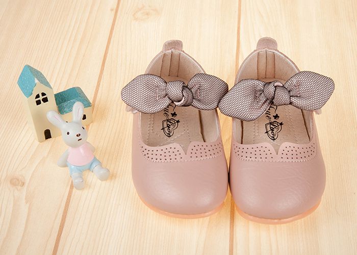 蝴蝶結皮質粉色寶寶公主鞋
