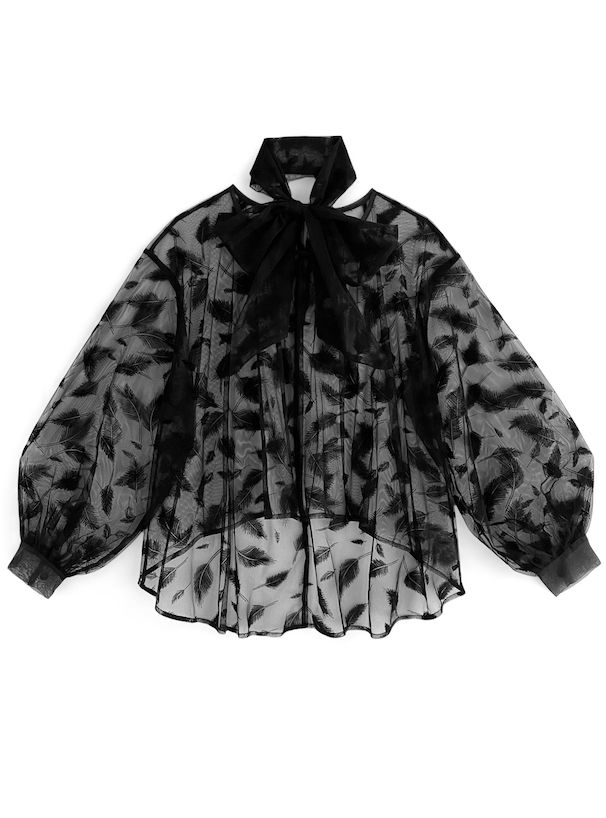 日本 GRL - 葉子紋溫柔蝴蝶結泡泡袖上衣-米杏 (F)