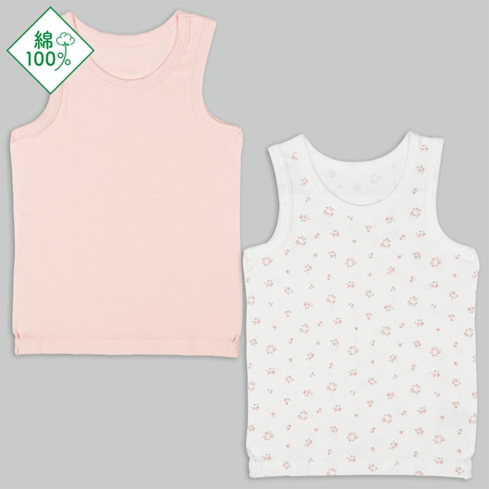 坦克背心2件組-小花-粉紅色