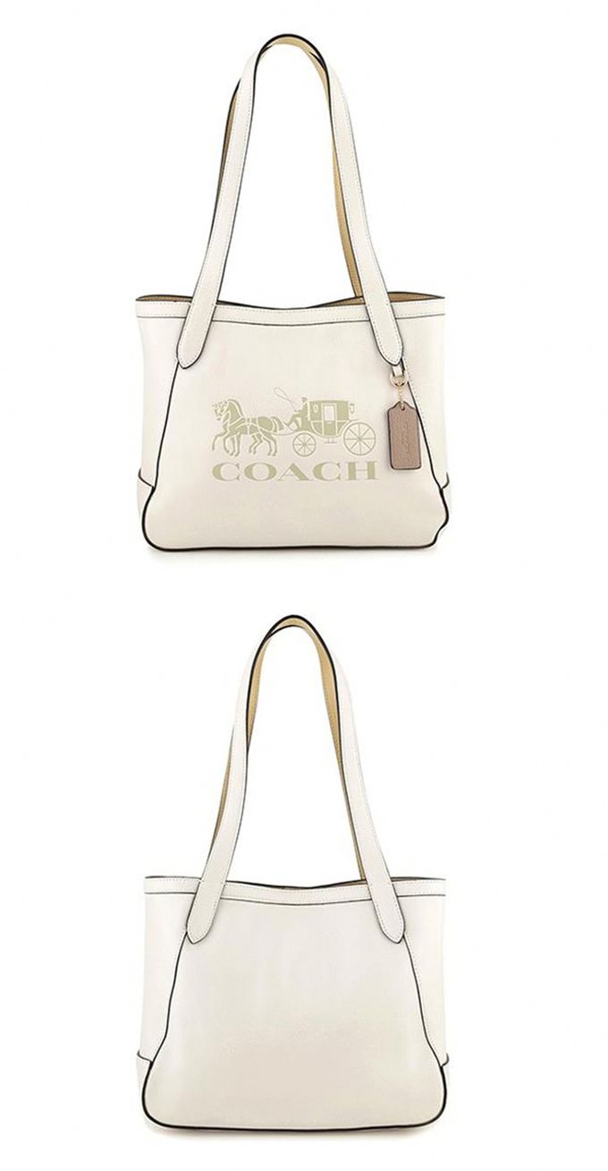 COACH - 經典馬車LOGO皮革肩背包 (白)