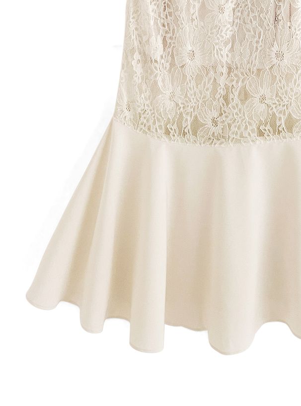 日本 GRL - 公主浪漫蕾絲拼接魚尾洋裝-經典黑