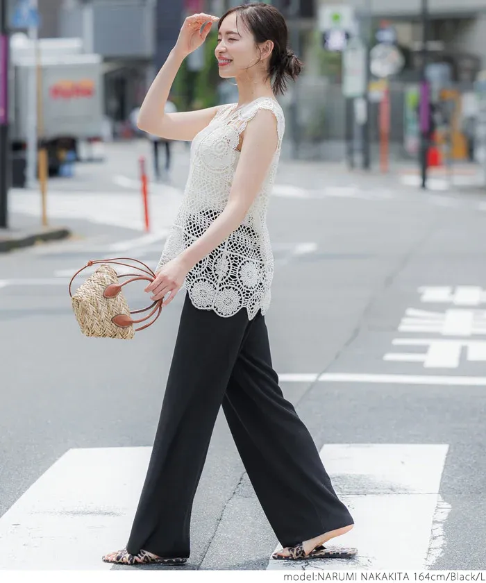 日本 COCA - [可剪裁]  百搭垂墜感彈性修身寬褲-卡其