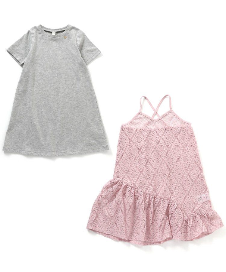 日本 apres les cours - 優雅蕾絲細肩帶洋裝(2件式)-條紋x白