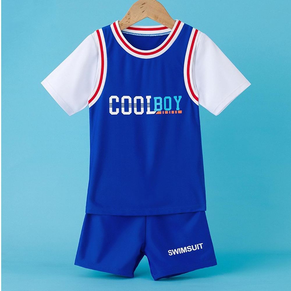 男寶短袖泳裝套裝-COOL BOY-藍+白
