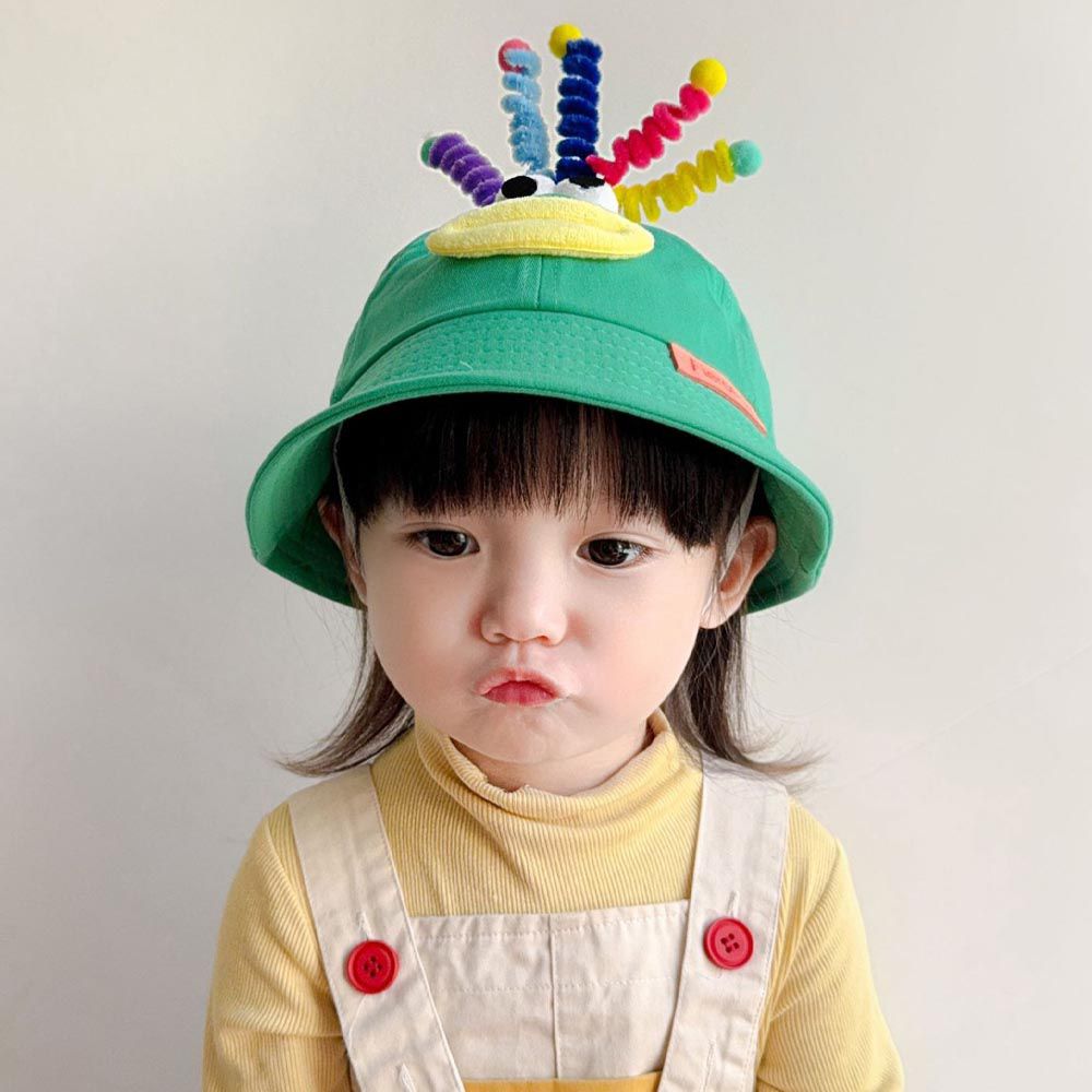 兒童防曬遮陽漁夫帽-童趣臉臉-綠色 (48-50CM)