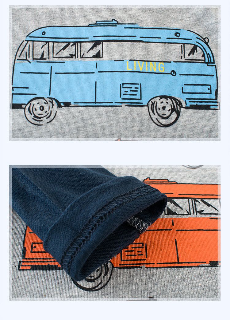 純棉長袖上衣-漫畫風汽車-灰色