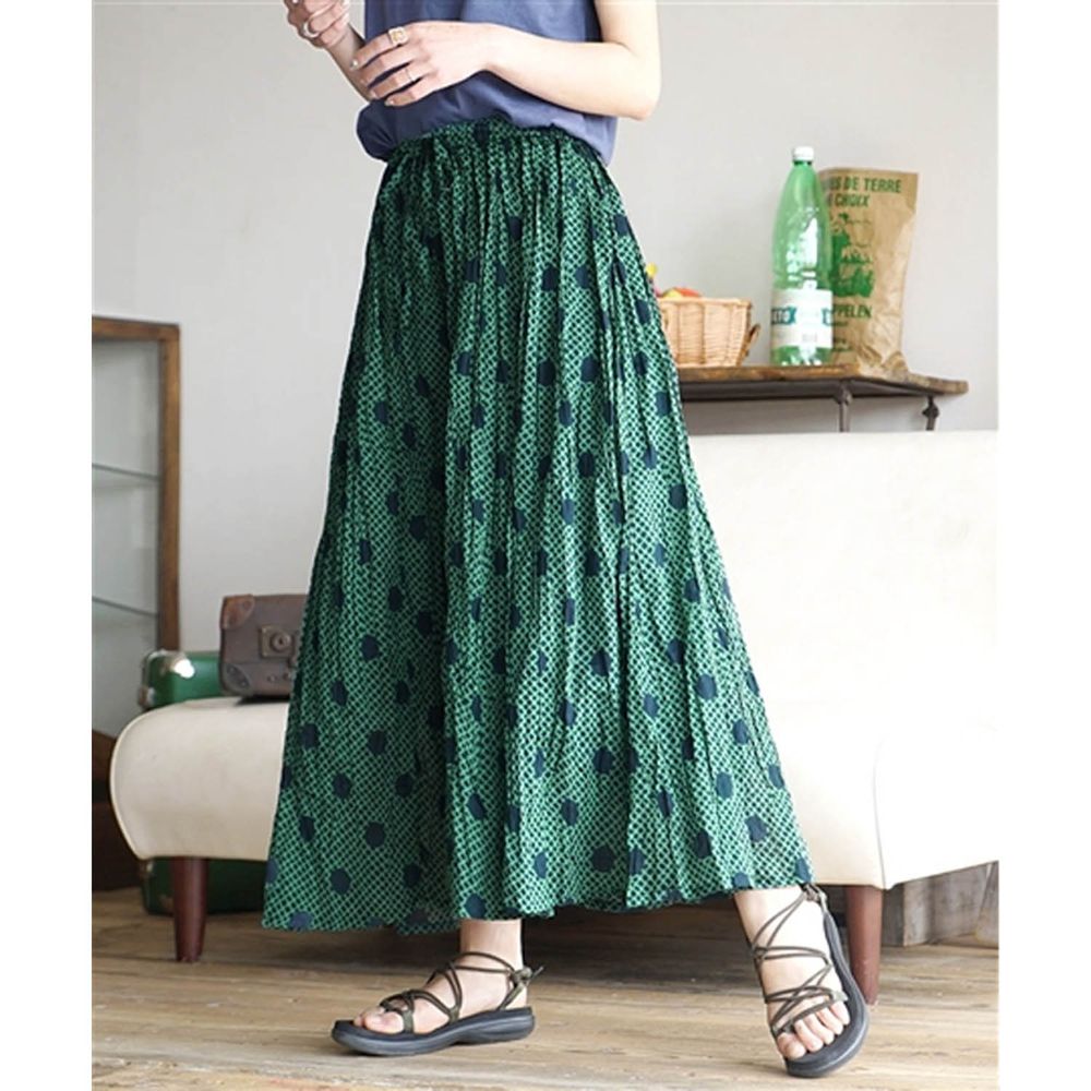 日本 zootie - 100%印度棉 超透氣舒適寬褲-大小波點-綠