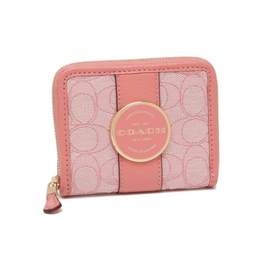 織布拼接牛皮皮革ㄇ型拉鍊短夾 (太妃粉)