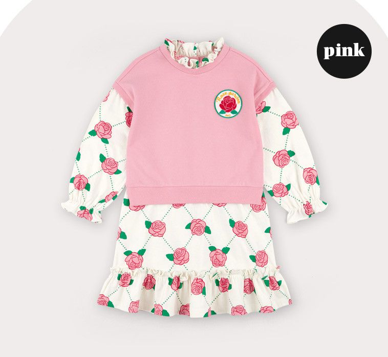 韓國 HEJMINI - 玫瑰背心層次洋裝-粉