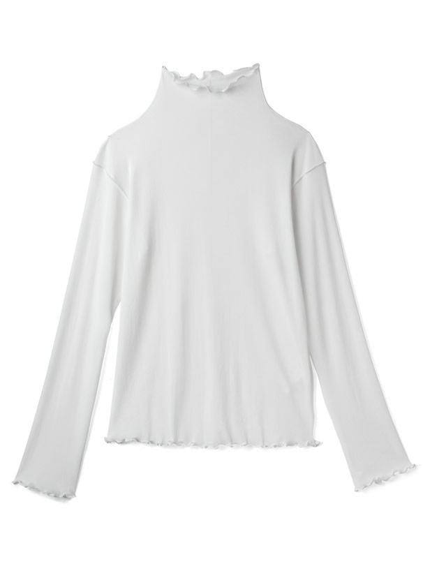 日本 GRL - 微透膚捲邊長袖上衣/內搭-天使白