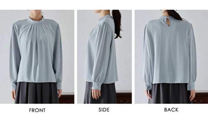 日本 BLUE EAST - 優雅摺線都會感小立領長袖上衣-黑