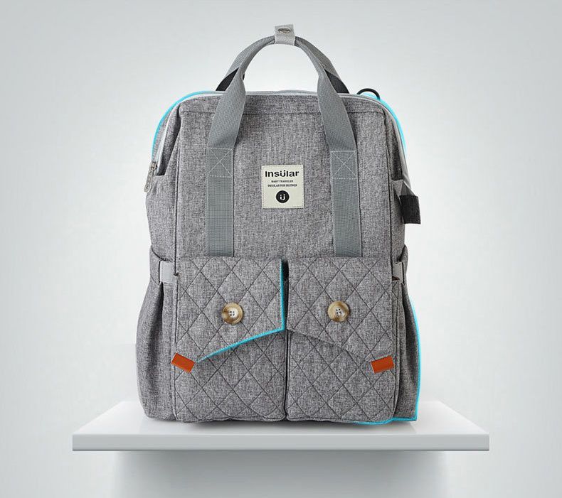 insular - 大開口防潑水雙口袋手提媽媽包-牛仔藍色 (27x17x41cm)