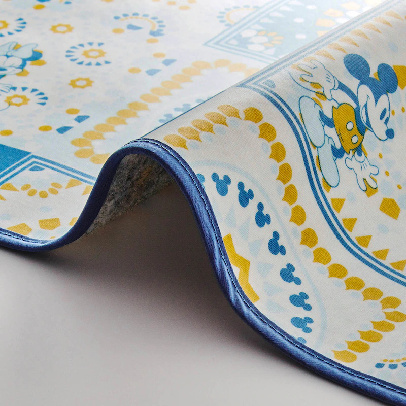 日本千趣會 - 迪士尼 日本製 防水加工長型腳踏墊(廚房/臥室)-米奇米妮磁磚-藍