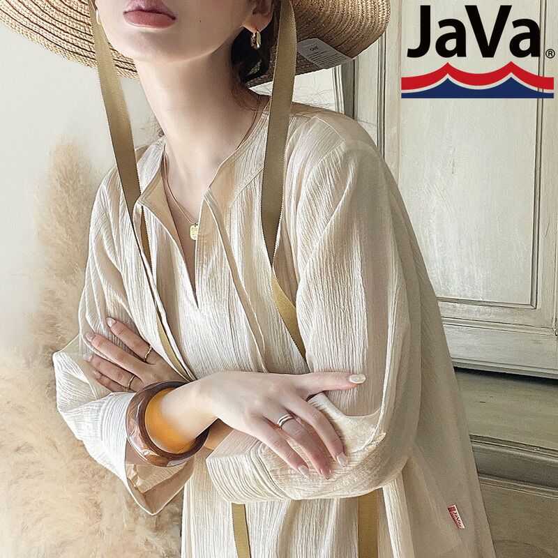 日本 Classical Elf - 透氣楊柳慵懶感開襟長袖洋裝-灰藍