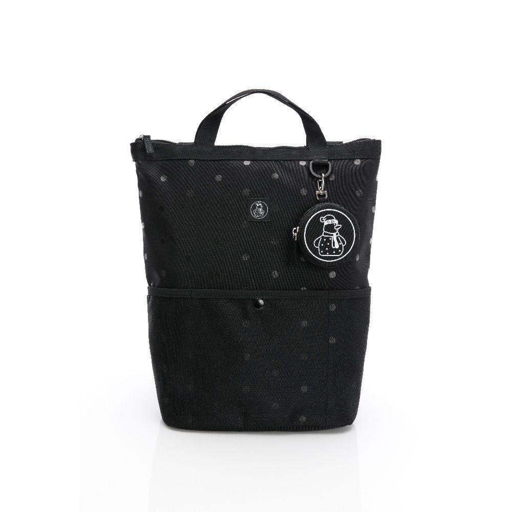 大嘴巴寬口後背包 L 號 無蓋款 附贈小雪人小掛包-黑底黑點