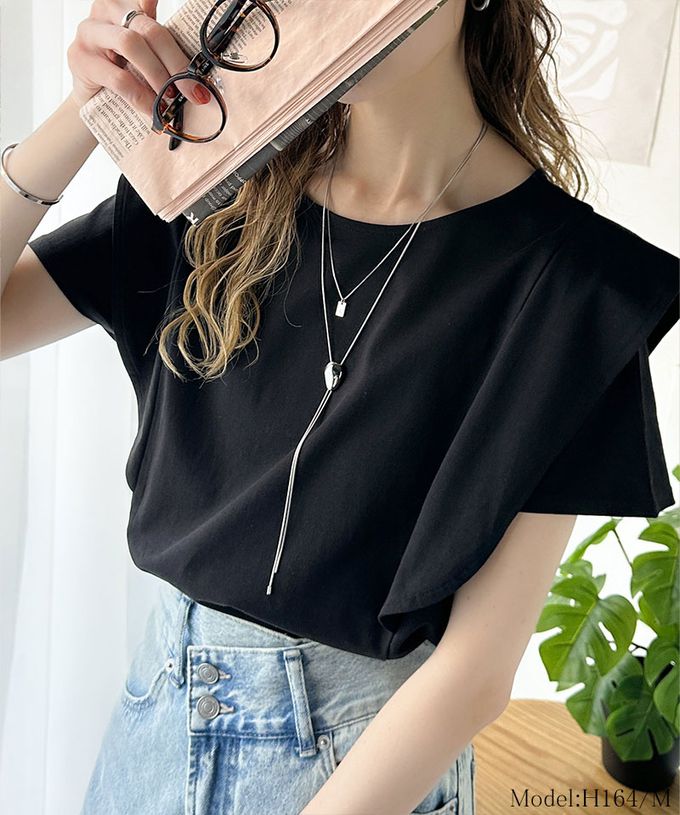 日本 Classical Elf - 純棉柔滑光澤感荷葉袖上衣-灰藍