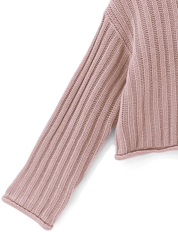 日本 GRL - 圓領坑條短版針織上衣-米杏 (F)