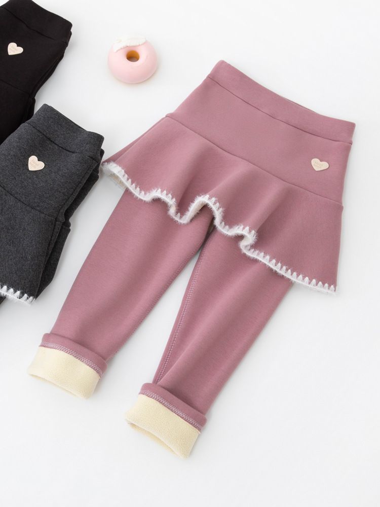 FANMOU - 加絨加厚保暖內搭褲裙-小小愛心-黑色