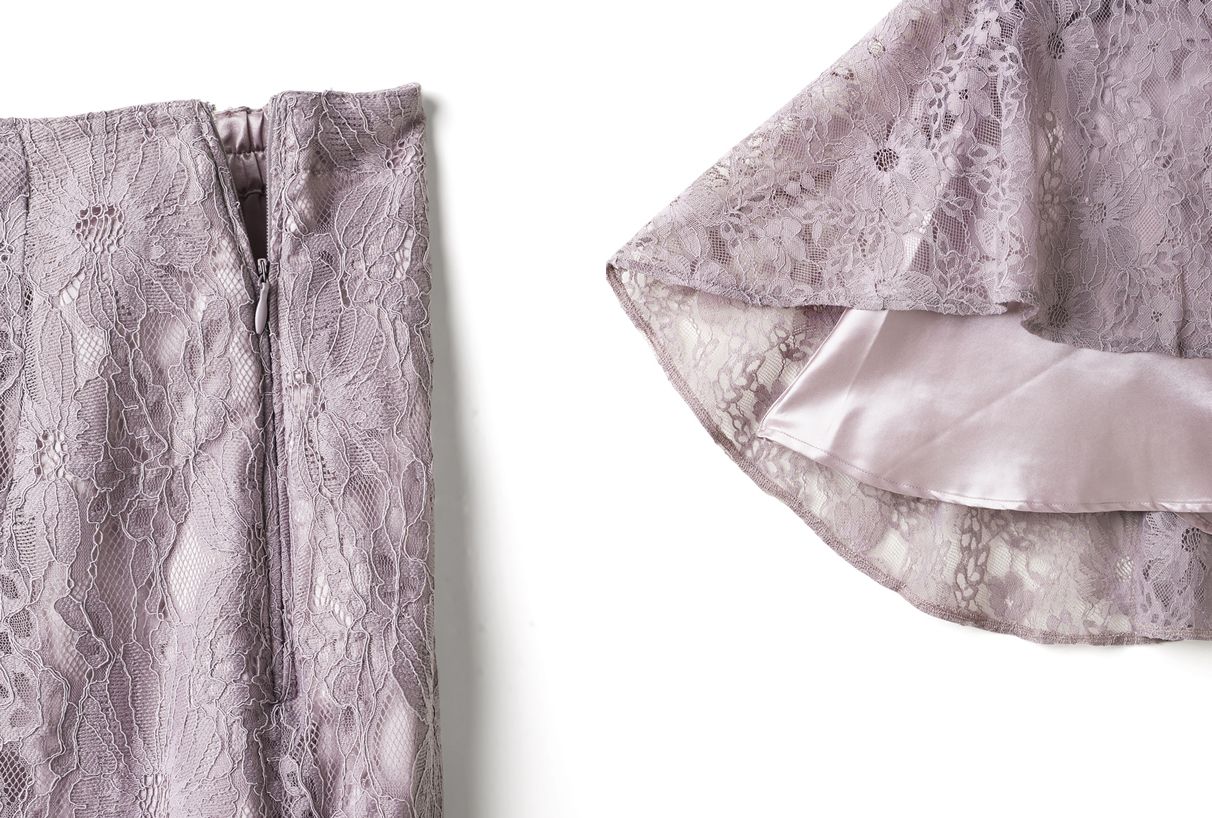 日本 GRL - 花朵蕾絲魚尾長裙-杏