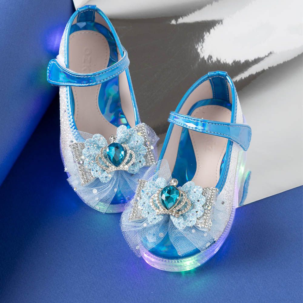 (LED)冰藍晶鑽公主鞋-銀白X藍