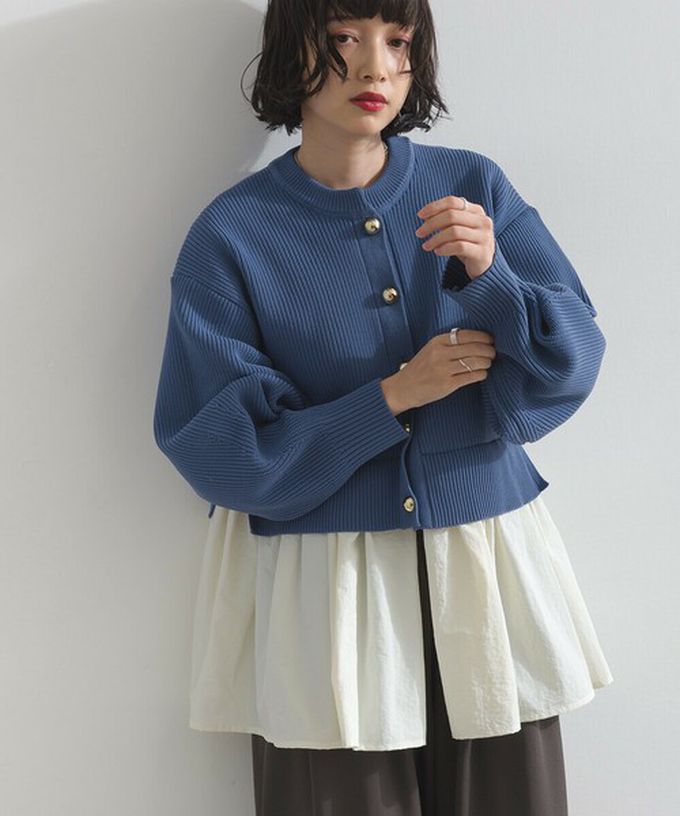 日本 ELENCARE DUE - 羅紋針織美型金扣層次長袖上衣-磚橘