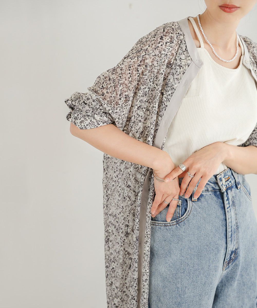 日本 Bab - 文藝浪漫碎花排扣洋裝-石英灰