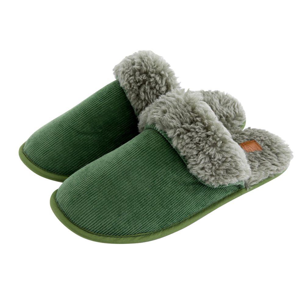日本 BISQUE - 低反發2way保暖室內拖-毛絨-墨綠 (L(25-27cm))