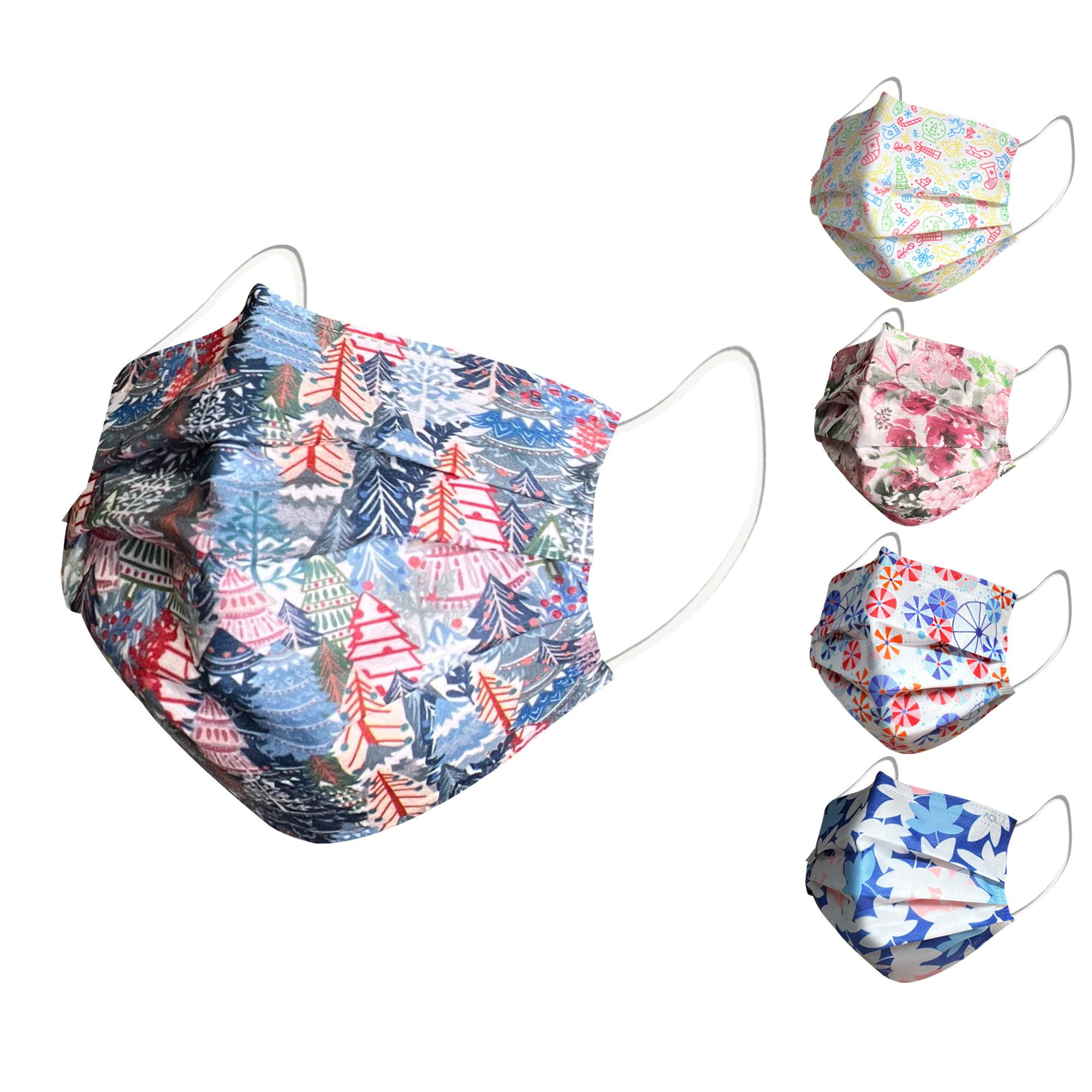 【水舞】摩達客-水舞醫用口罩-活潑繽紛組合-10入/盒*5盒-黑森林、歡樂糖果、粉薔葳、彩輪、月語楓葉