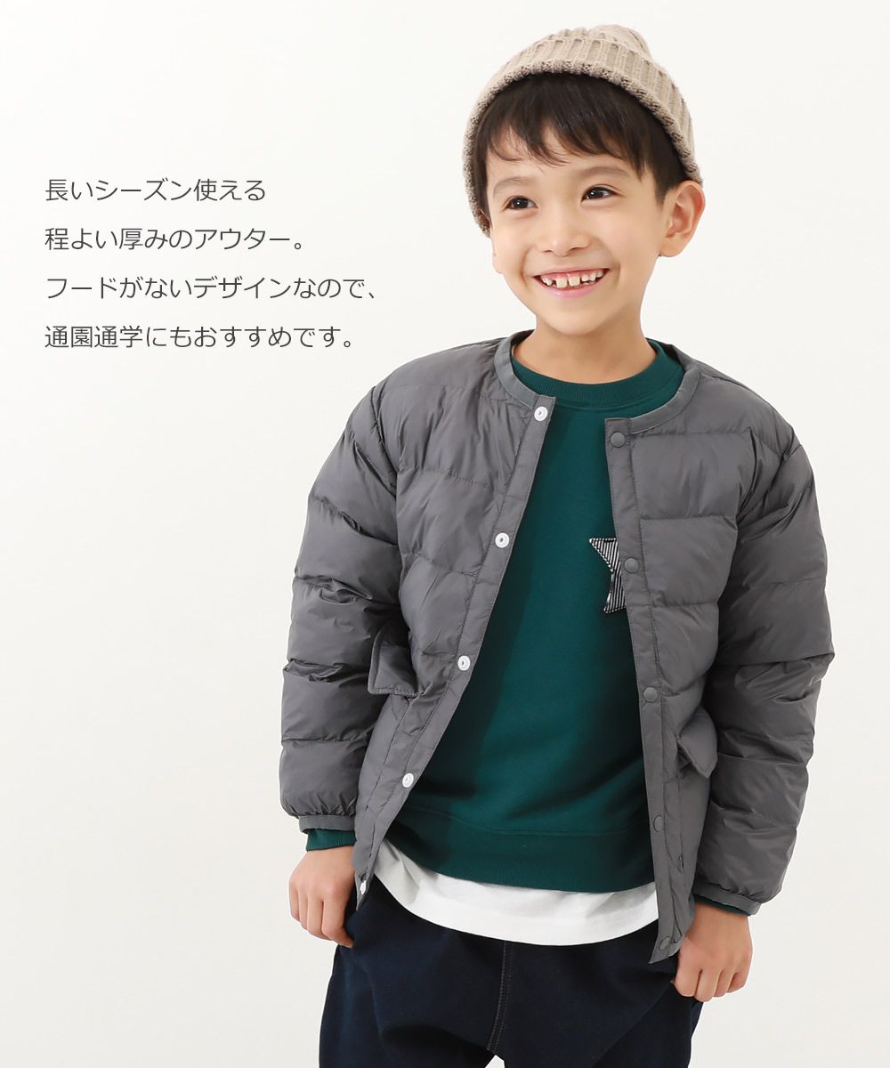 日本 devirock - 圓領大口袋輕量羽絨外套-炭灰