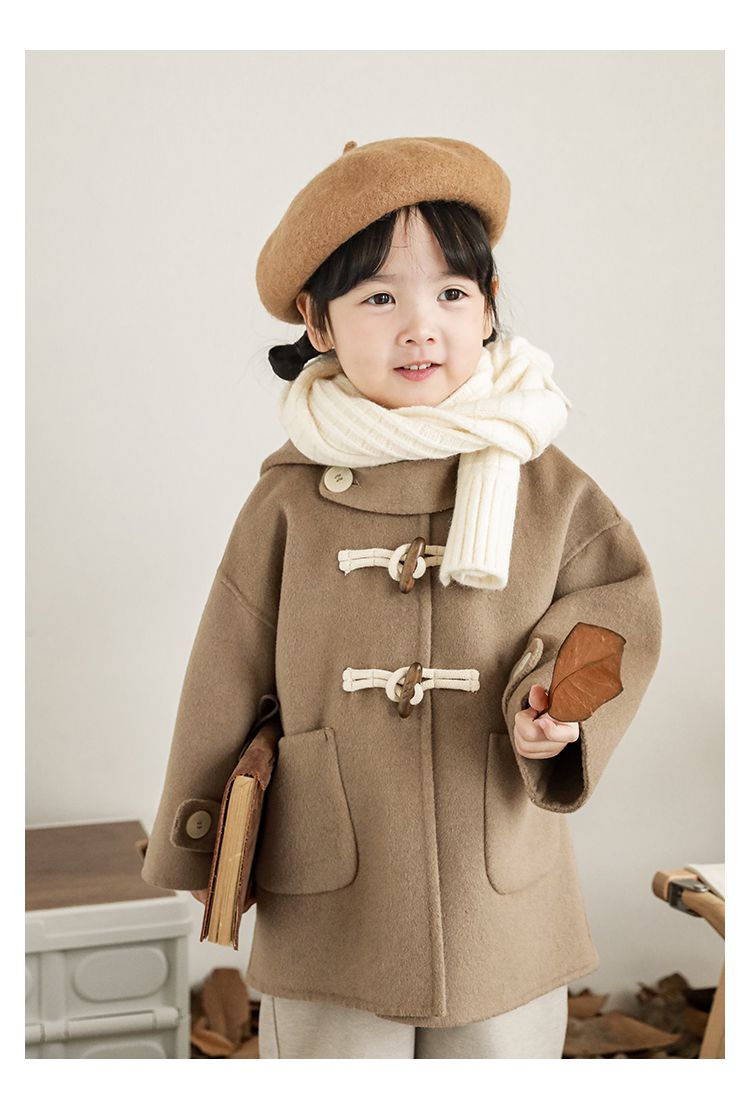 TONGMO - 加厚復古牛角釦連帽外套-駝色