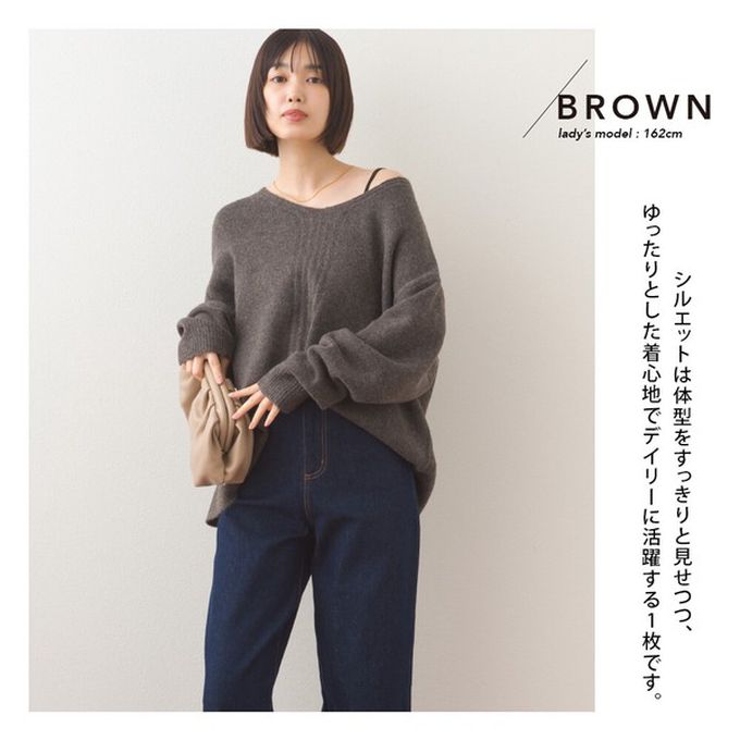 日本 OMNES - V領美型優雅混色感針織毛衣-淺灰